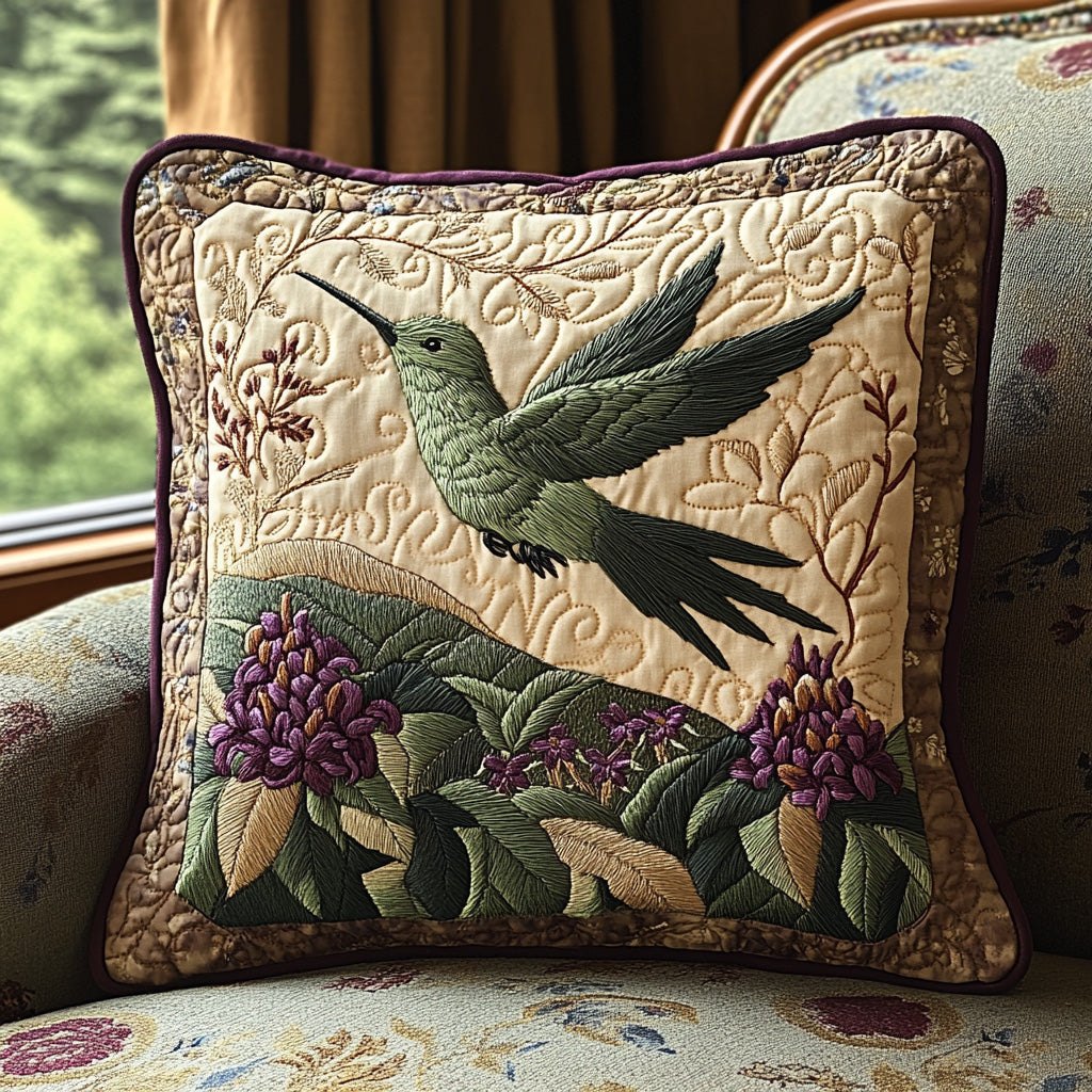 Antique Hummingbird Quilted Cushion Cover printed cushion cover