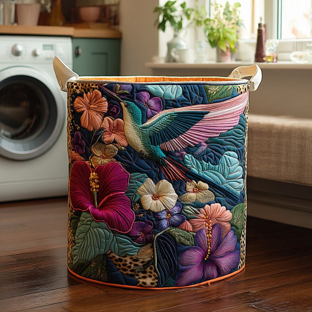 Antique Hummingbird Quilted Laundry Hamper printed laundry hamper