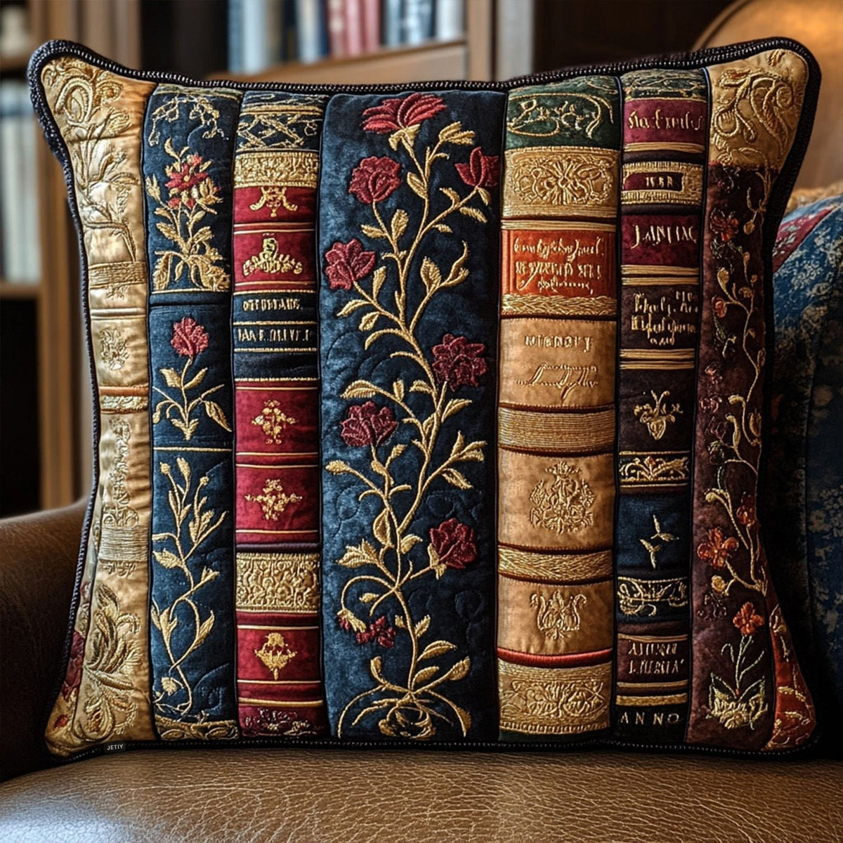 Antique Library Quilted Cushion Cover printed cushion cover