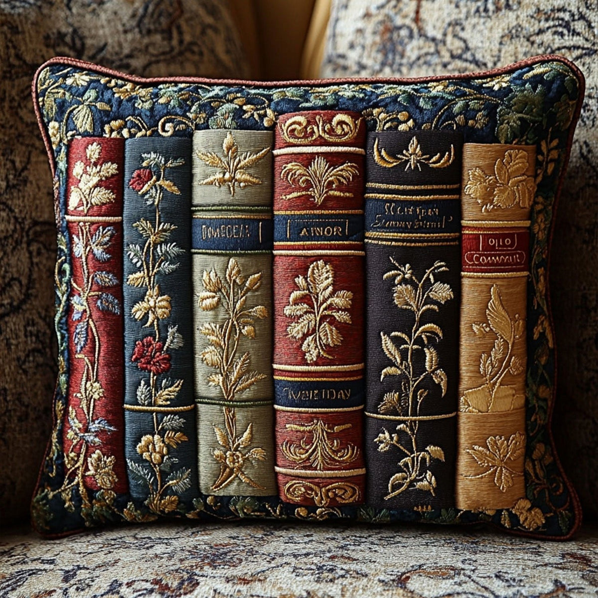 Antique Library Quilted Cushion Cover printed cushion cover
