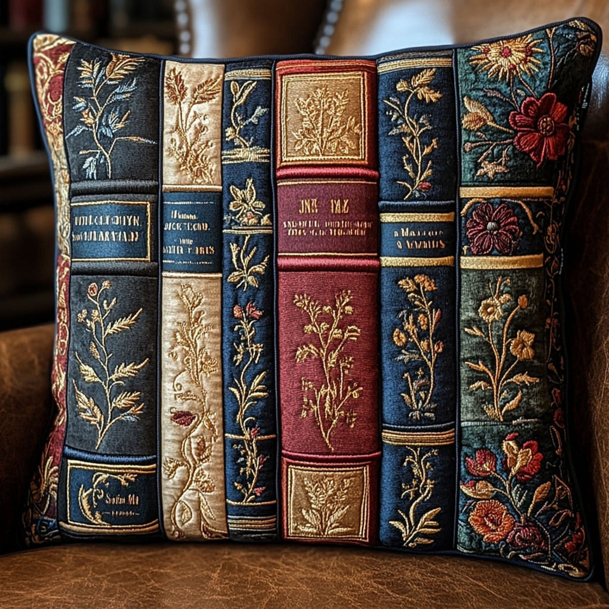 Antique Library Quilted Cushion Cover printed cushion cover