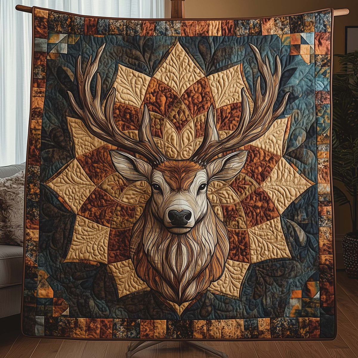 Antler Mandala Quilted Blanket printed blanket