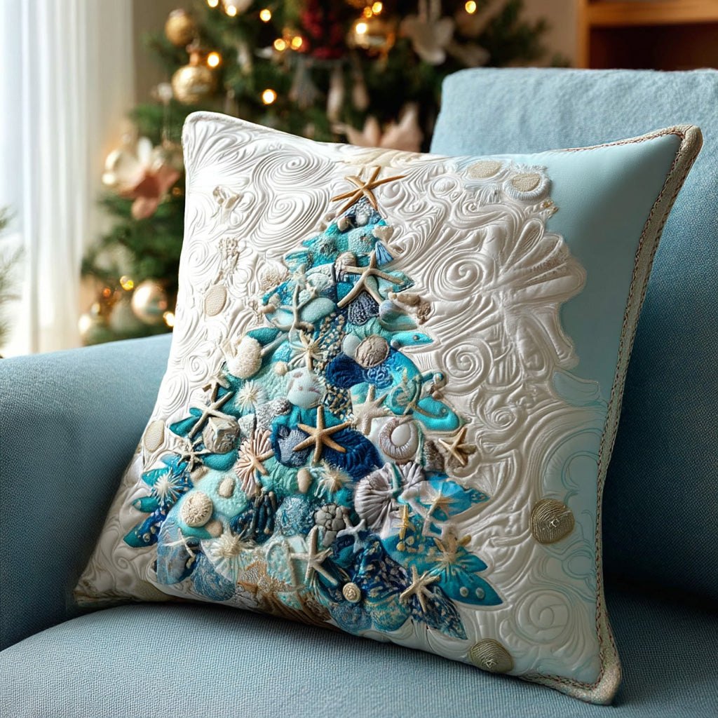 Aqua Holiday Glow Quilted Cushion Cover printed cushion cover