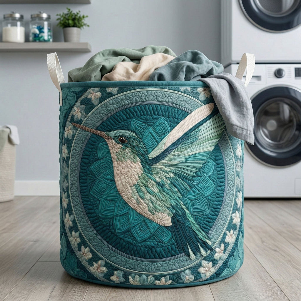 Aqua Mandala Quilted Laundry Hamper printed laundry hamper