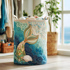 Aqua Mist Quilted Laundry Hamper printed laundry hamper