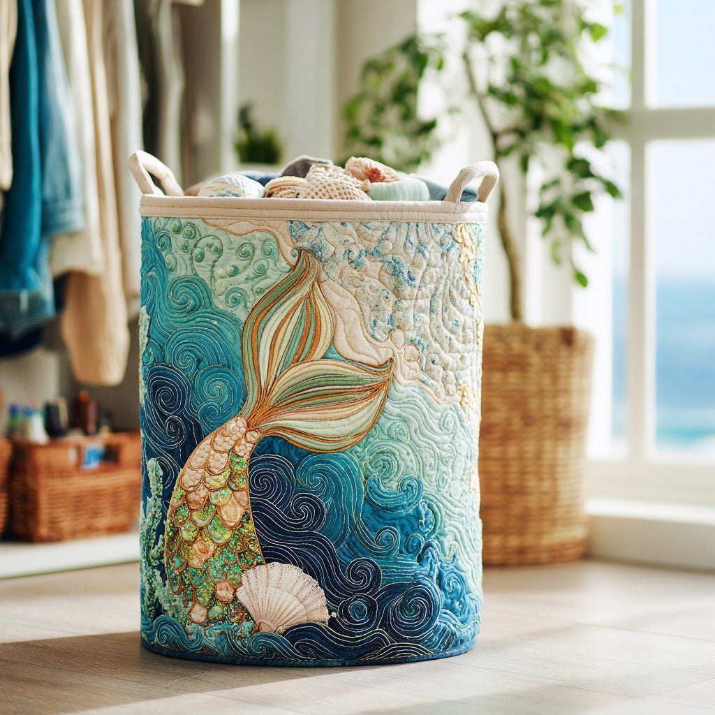 Aqua Mist Quilted Laundry Hamper printed laundry hamper