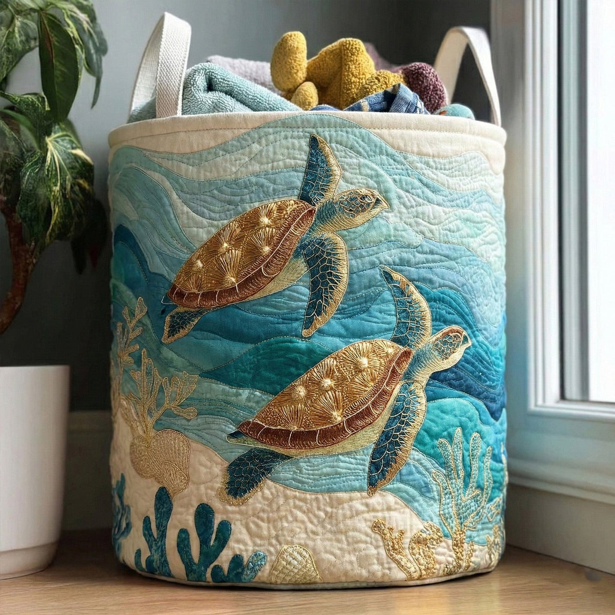 Aqua Reef Dream Quilted Laundry Hamper printed laundry hamper
