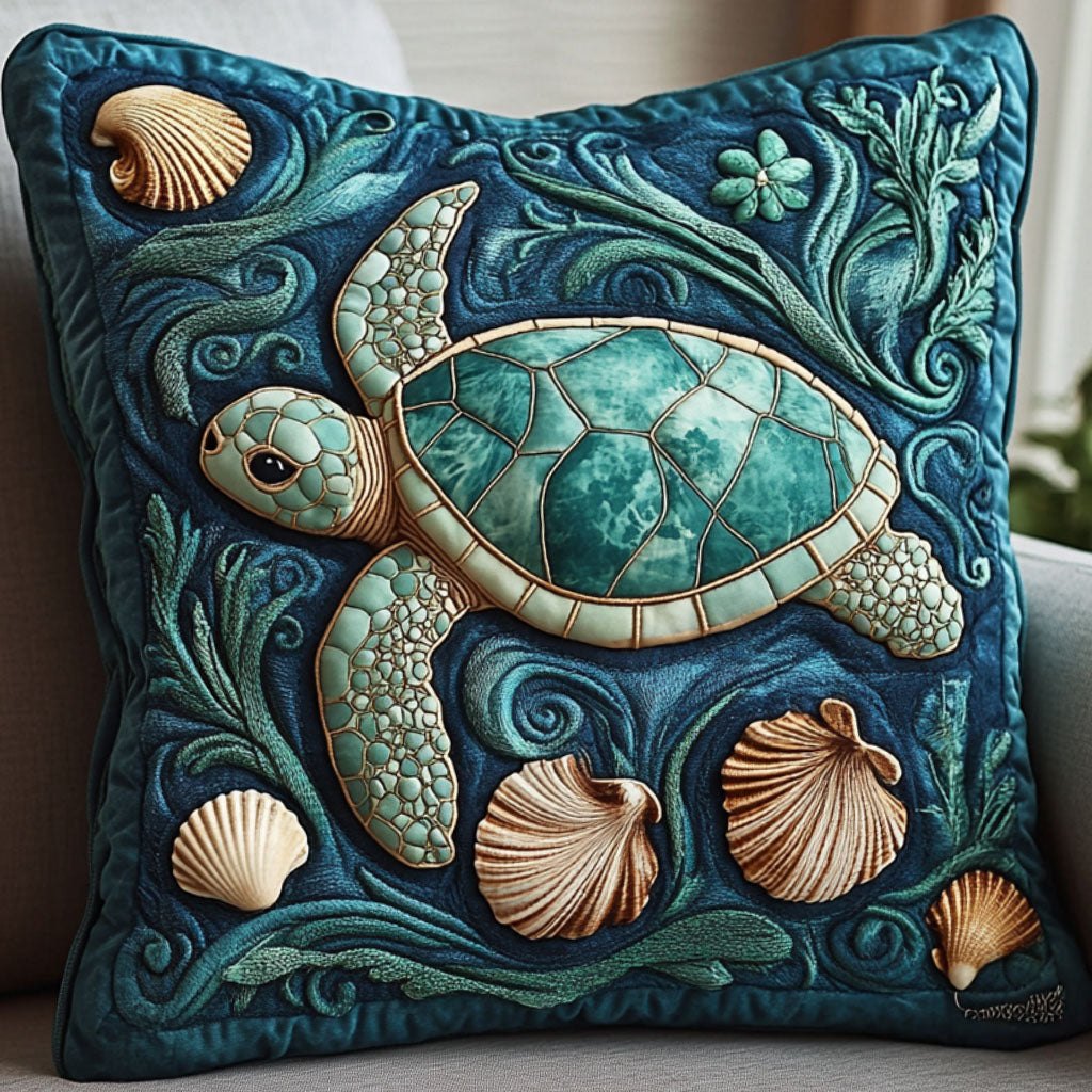 Aqua Shell Grace Quilted Cushion Cover printed cushion cover