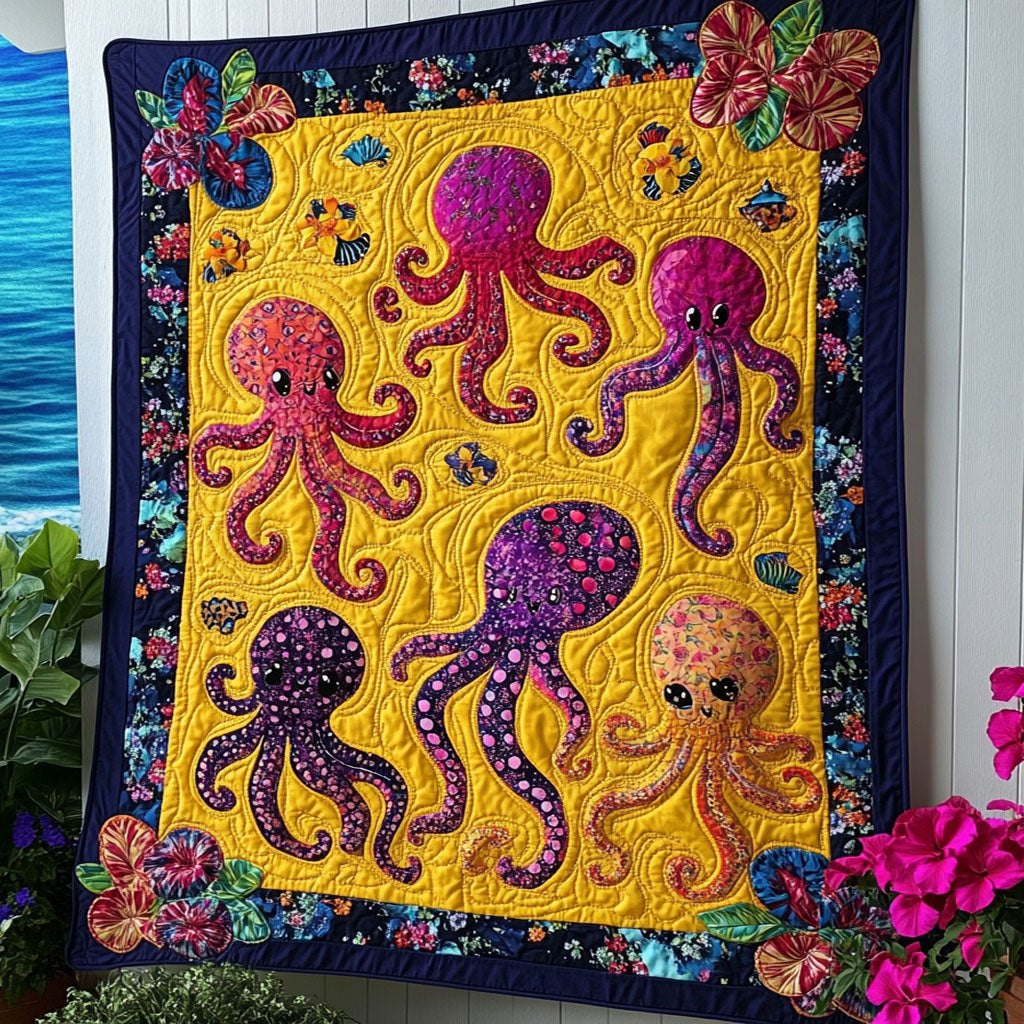 Aqua Tentacles Quilted Blanket printed blanket