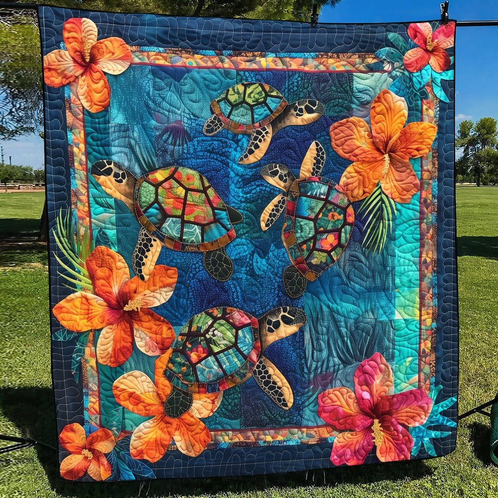 Aqua Turtle Quilted Blanket printed blanket