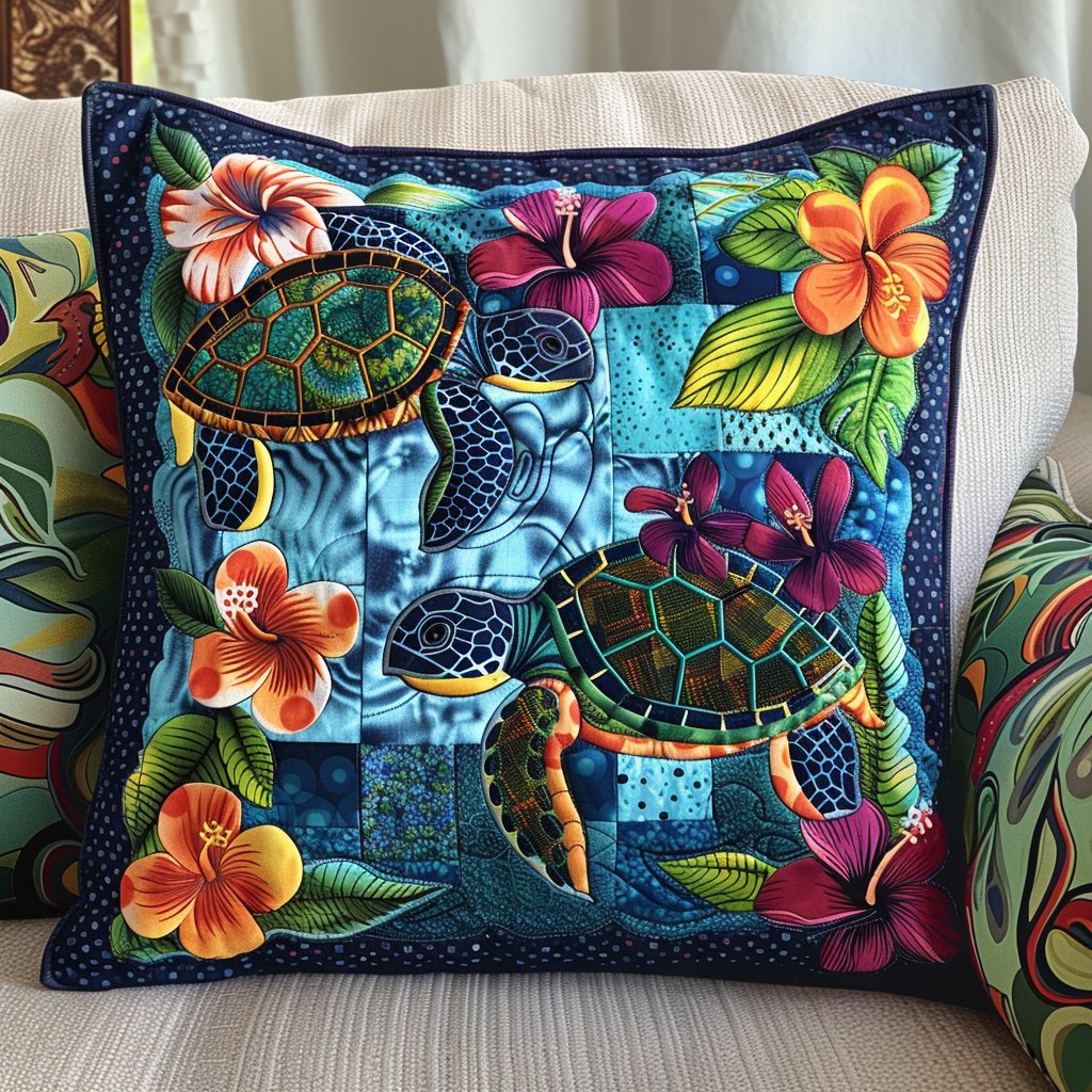 Aquatic Harmony Quilted Cushion Cover printed cushion cover