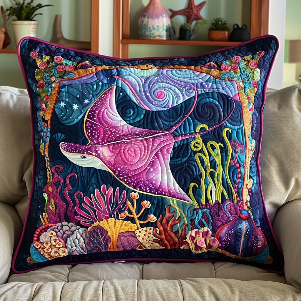 Aquatic Wonders Quilted Cushion Cover printed cushion cover