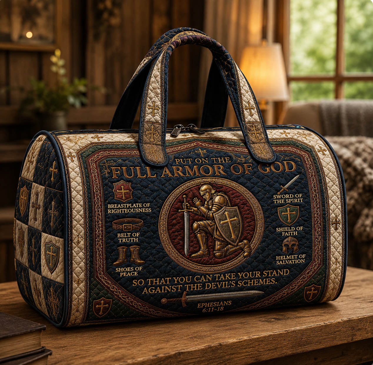 Armor Of God Quilted Duffle Bag printed quilted duffle bag