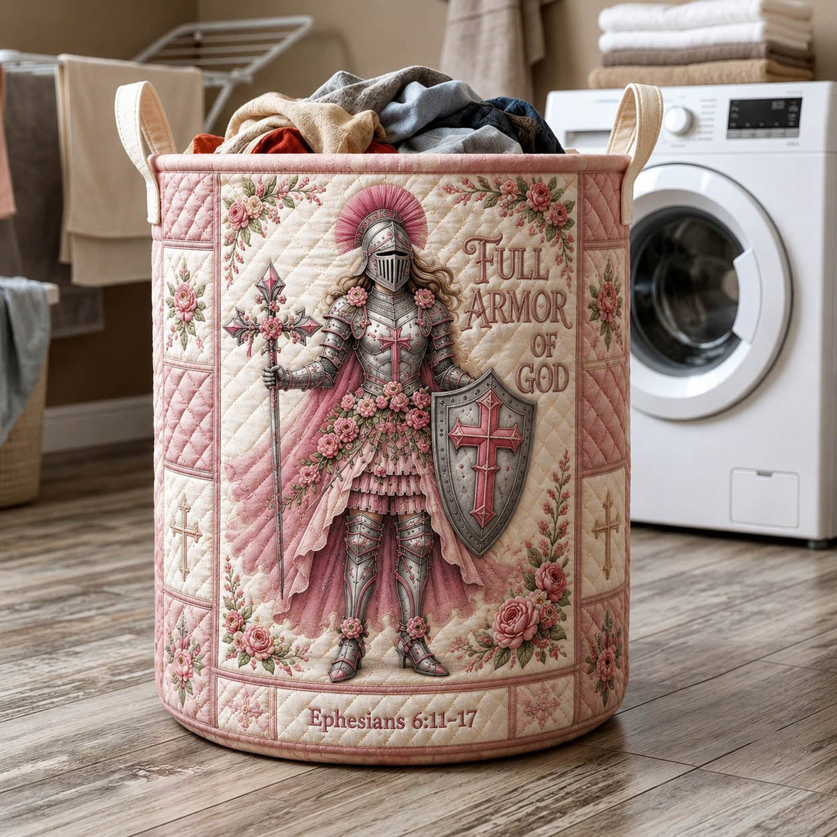 Armor Of God Quilted Laundry Hamper printed laundry hamper