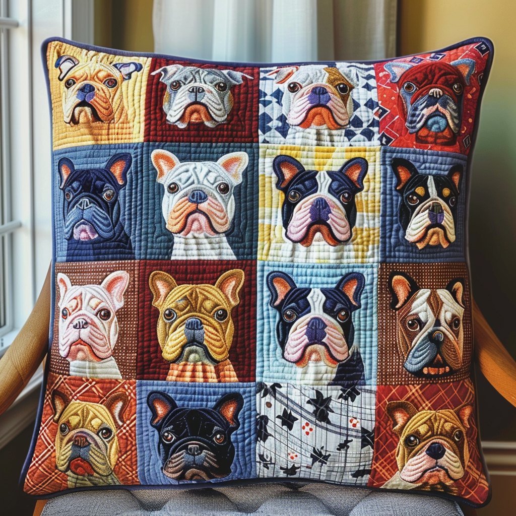 Art Frenchie Faces Quilted Cushion Cover printed cushion cover