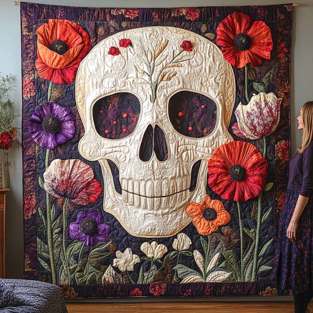 Artful Skull Quilted Blanket printed blanket