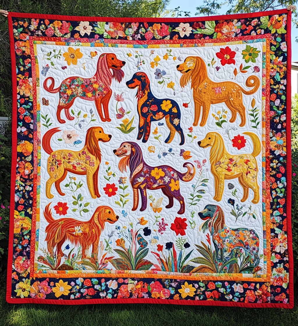 Artistic Golden Retriever Quilted Blanket printed blanket