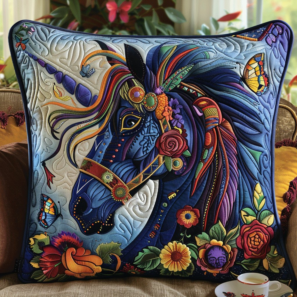 Artistic Horse Quilted Cushion Cover printed cushion cover