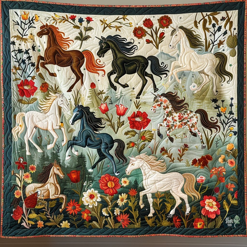 Artistic Mystical Steeds Quilted Blanket printed blanket