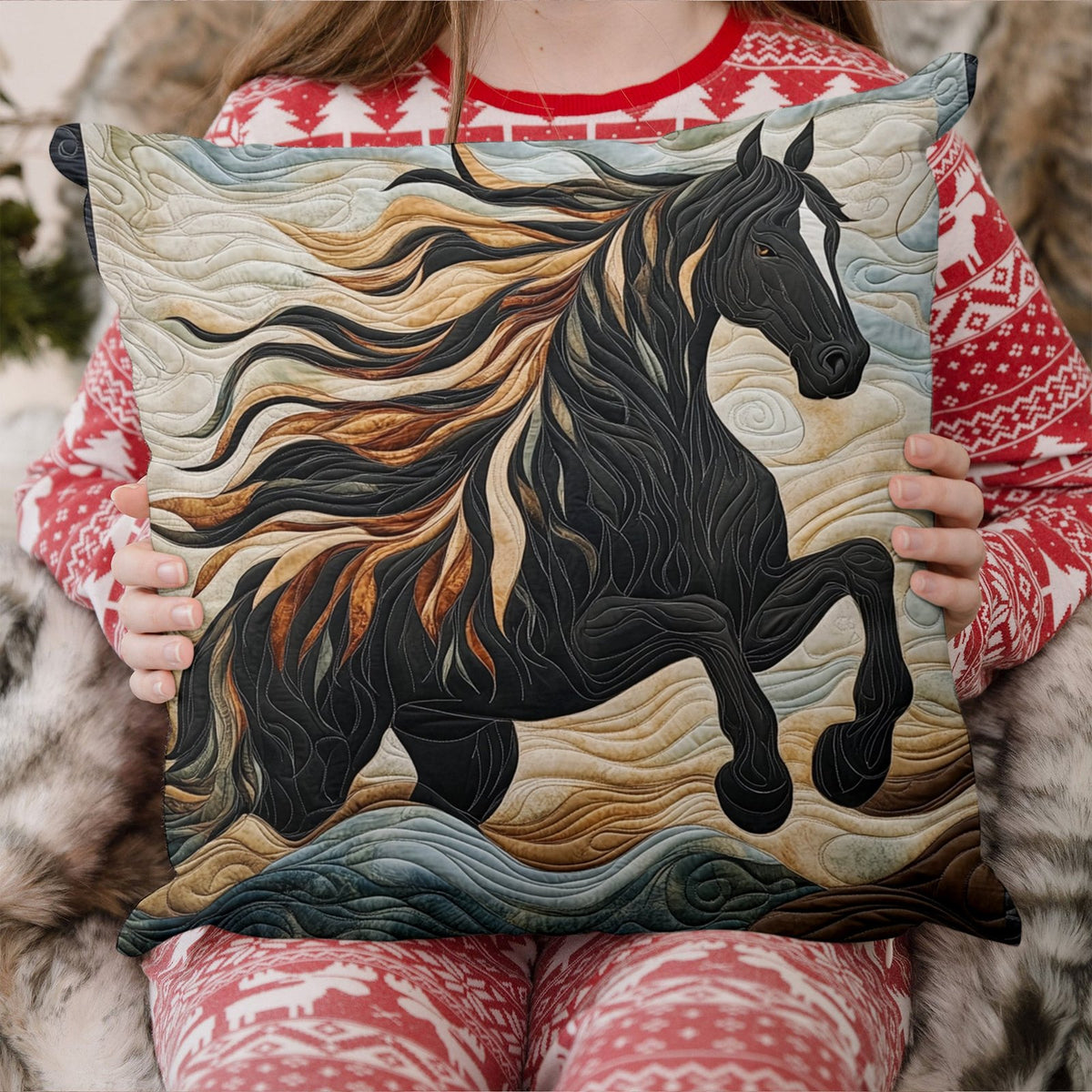 Artistic Mystical Steeds Quilted Cushion Cover printed cushion cover