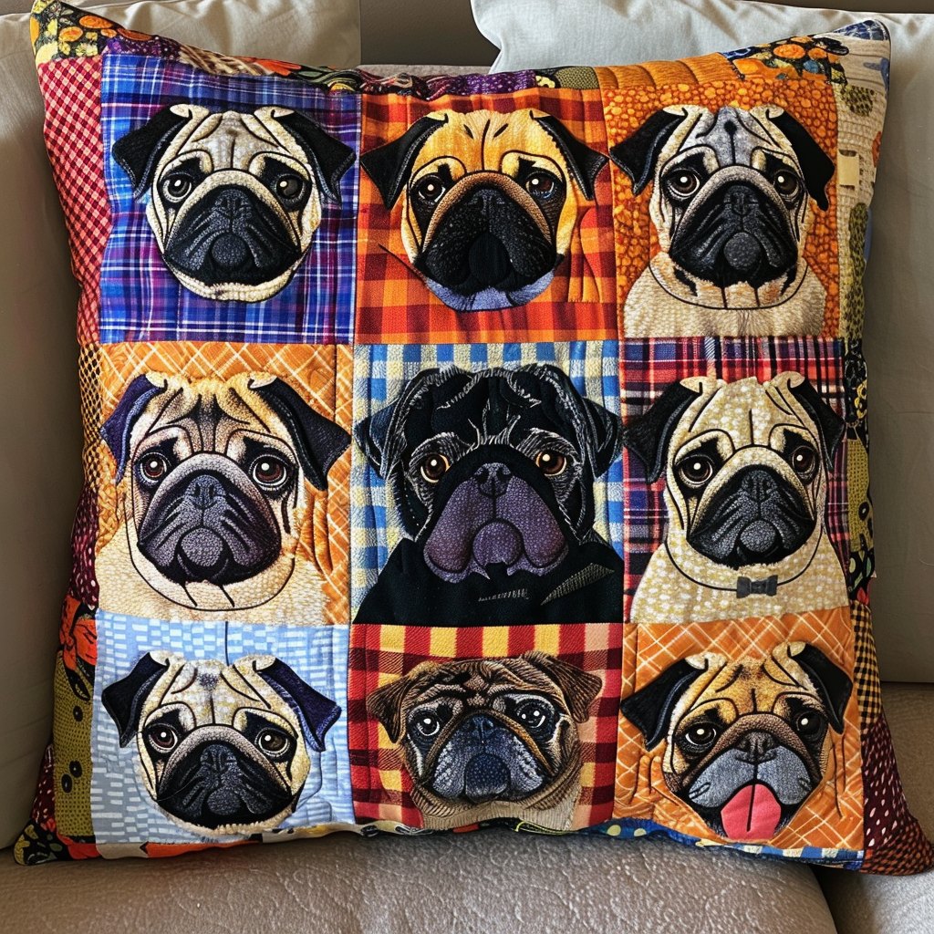 Artistic Pug Portraits Quilted Cushion Cover printed cushion cover
