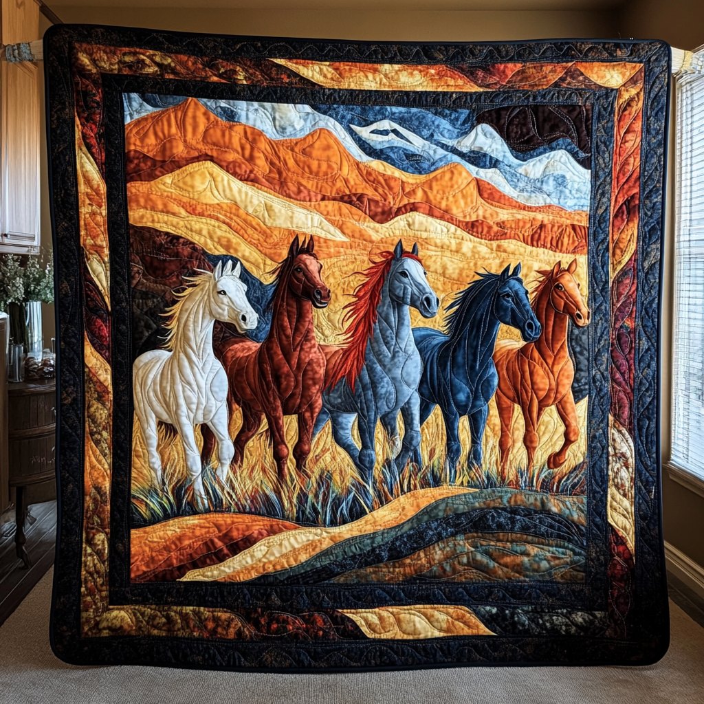 Artistic Running Horse Quilted Blanket printed blanket