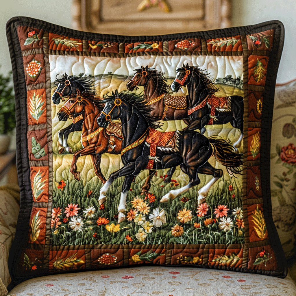 Artistic Running Horse Quilted Cushion Cover printed cushion cover