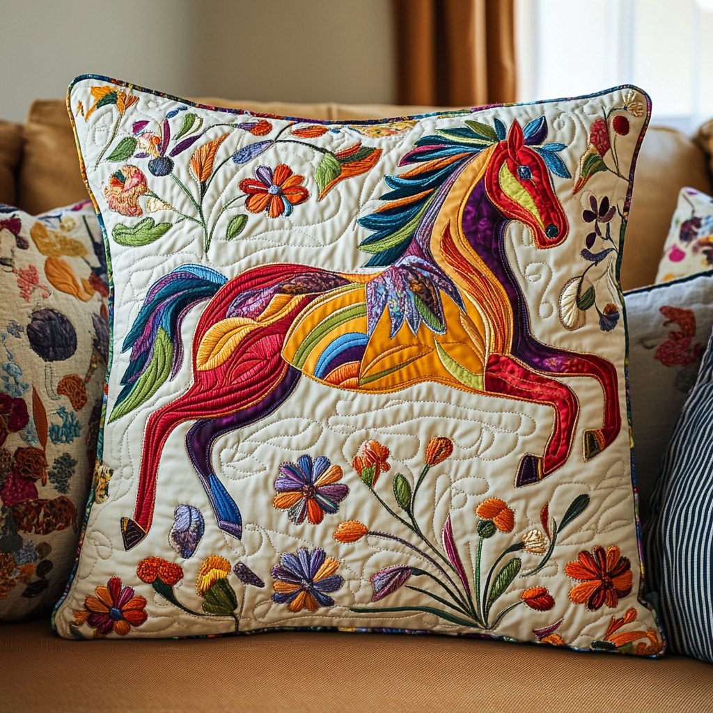 Artistic Running Horse Quilted Cushion Cover printed cushion cover