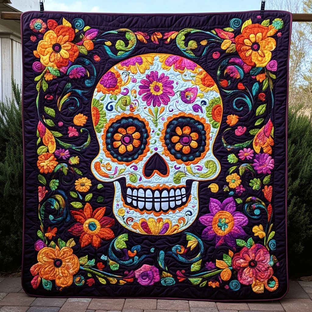 Artistic Sugar Skull Quilted Blanket printed blanket