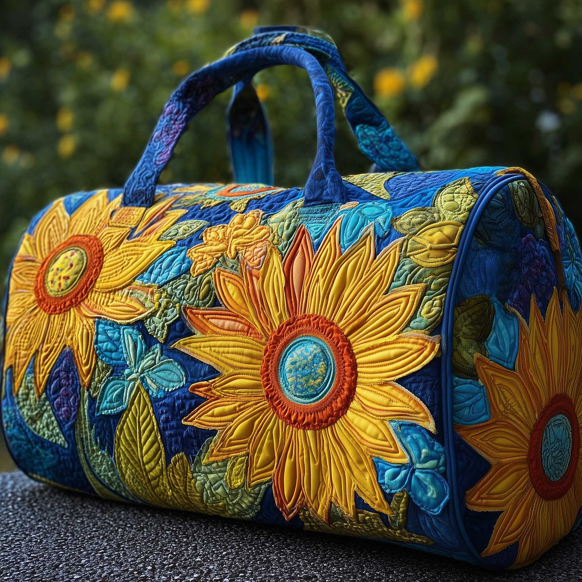 Artistic Sunflower Quilted Duffle Bag printed duffle bag
