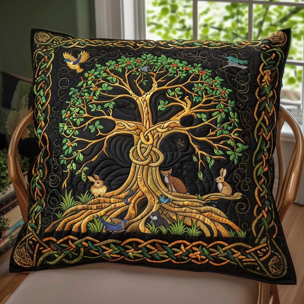 Artistic Tree of Life Quilted Cushion Cover printed cushion cover