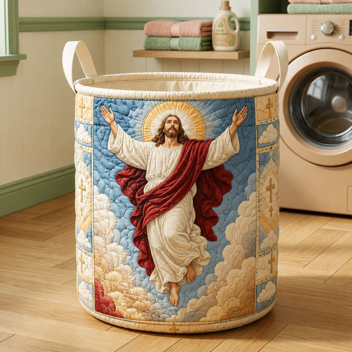Ascension Grace Quilted Laundry Hamper printed laundry hamper