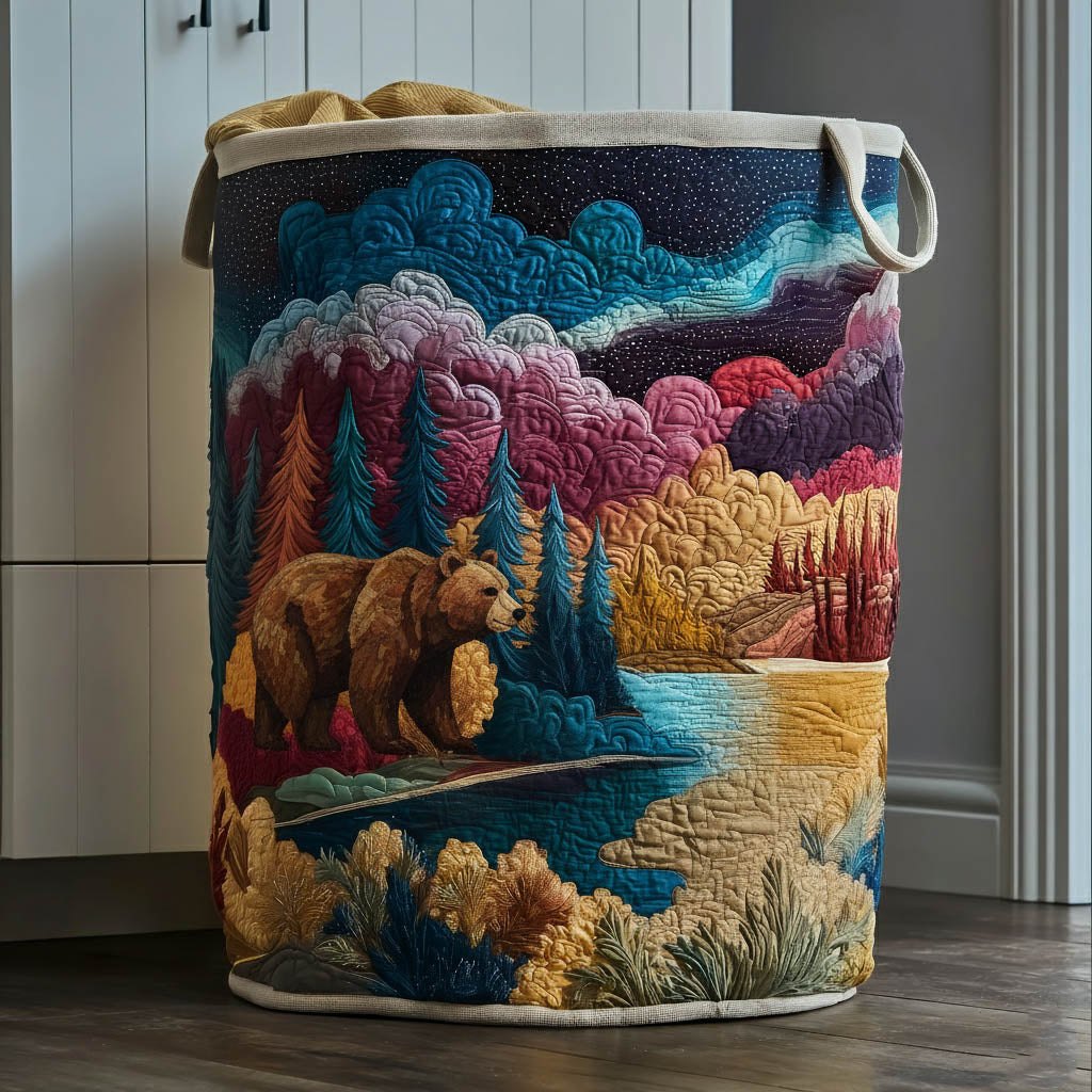 Aurora Bear Quilted Laundry Hamper printed laundry hamper