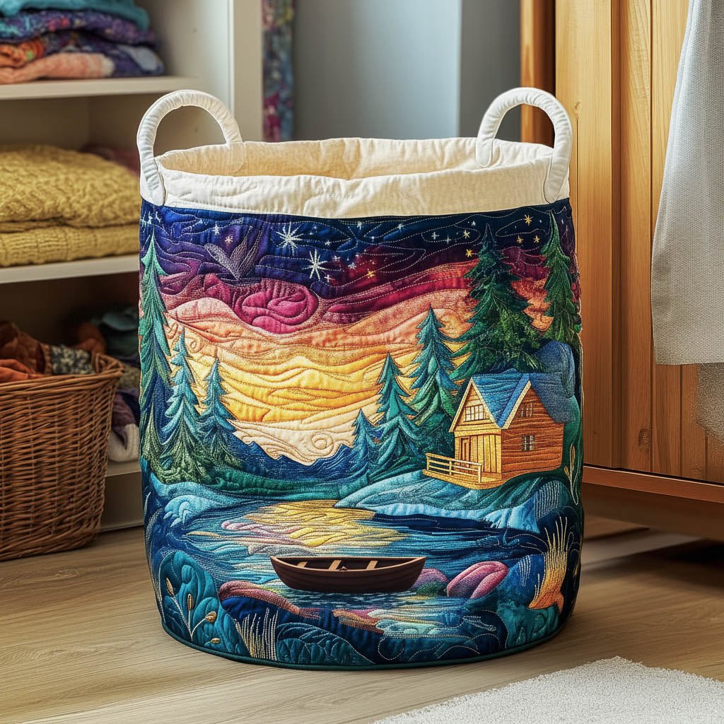 Aurora Borealis Cabin Quilted Laundry Hamper printed laundry hamper