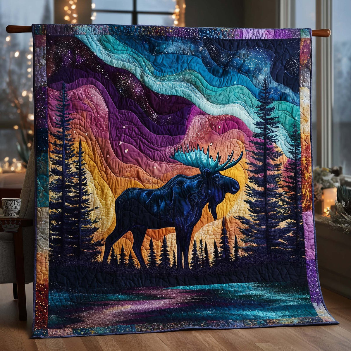 Aurora Borealis Quilted Blanket printed blanket
