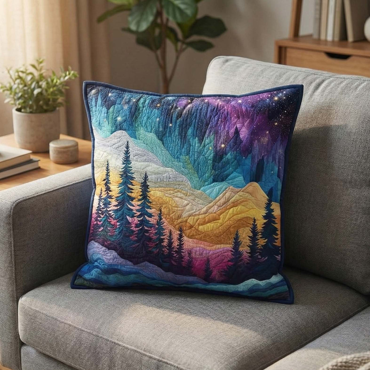 Aurora Borealis Quilted Cushion Cover printed cushion cover
