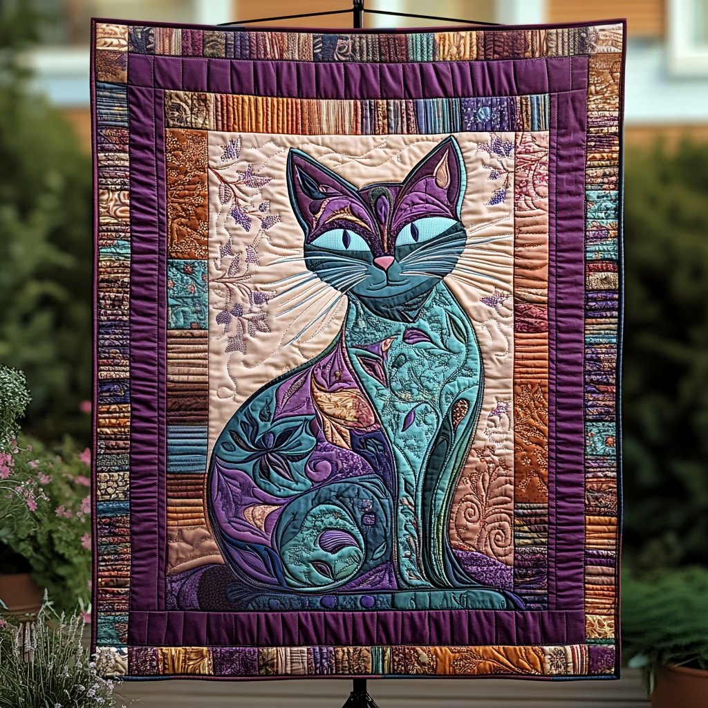 Aurora Cat Quilted Blanket printed blanket