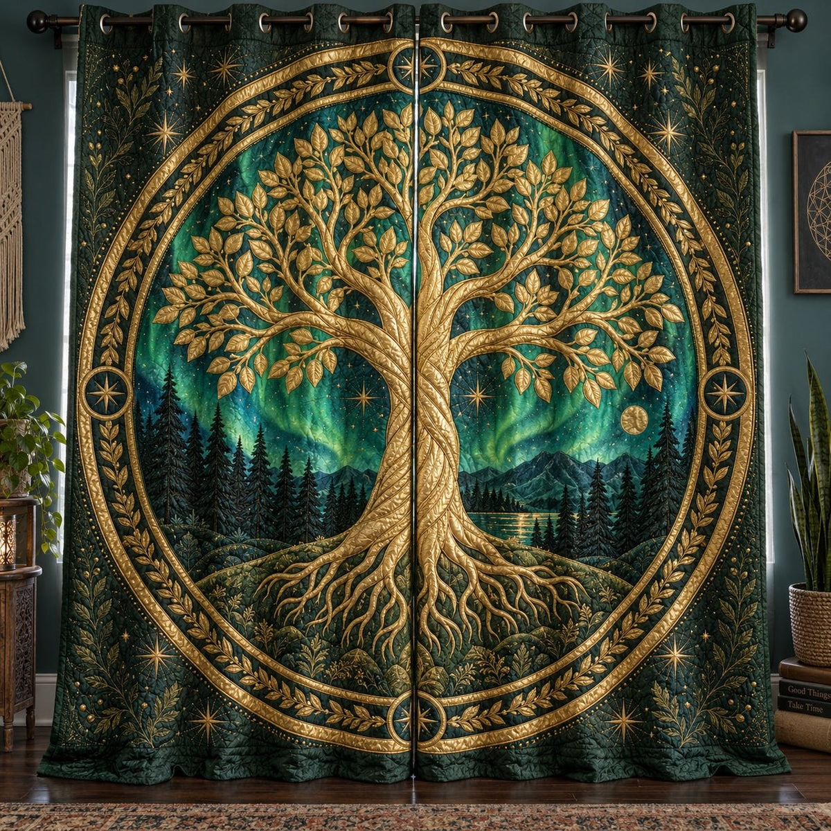 Aurora Golden Timber Quilted Curtains printed door curtain