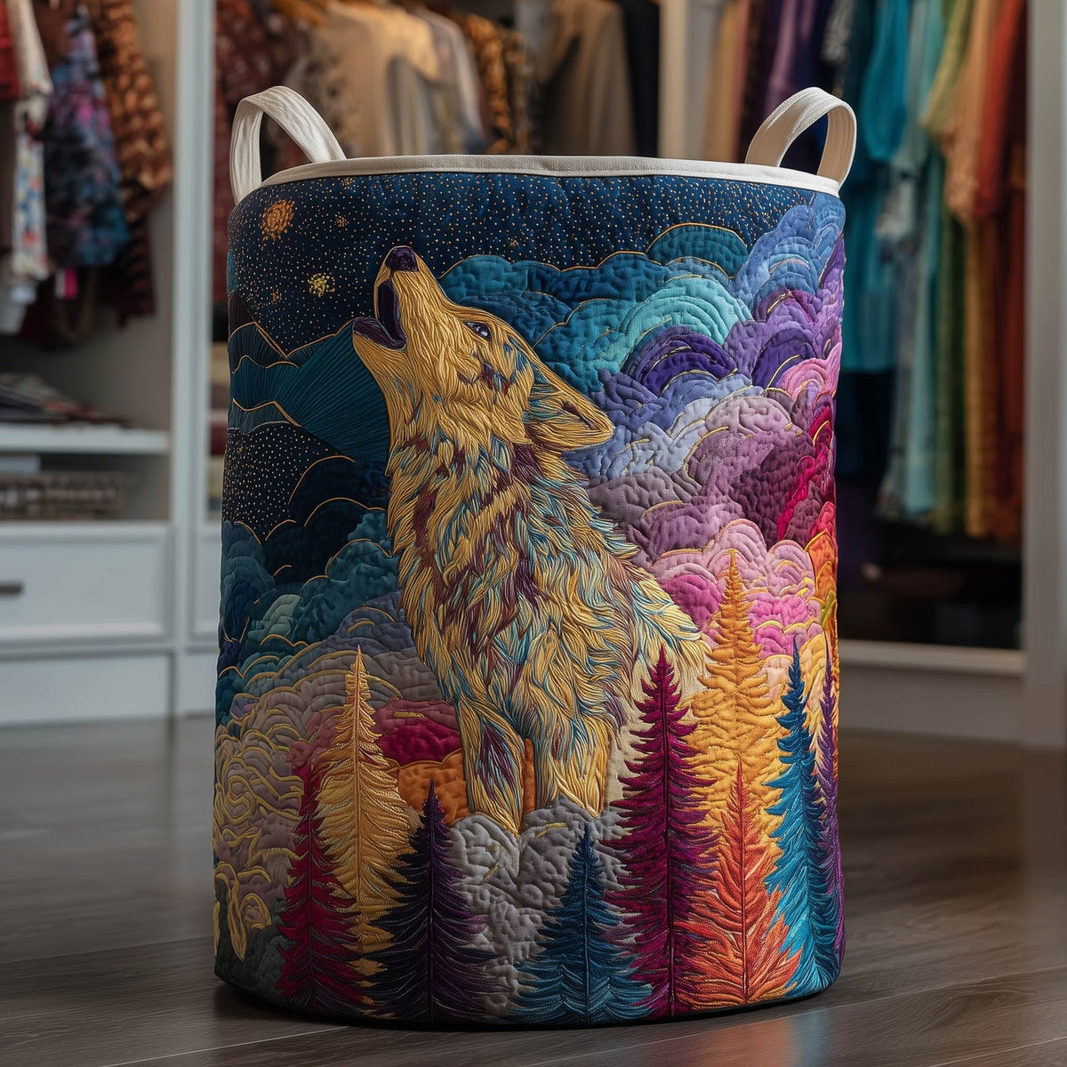Aurora Howling Quilted Laundry Hamper printed laundry hamper