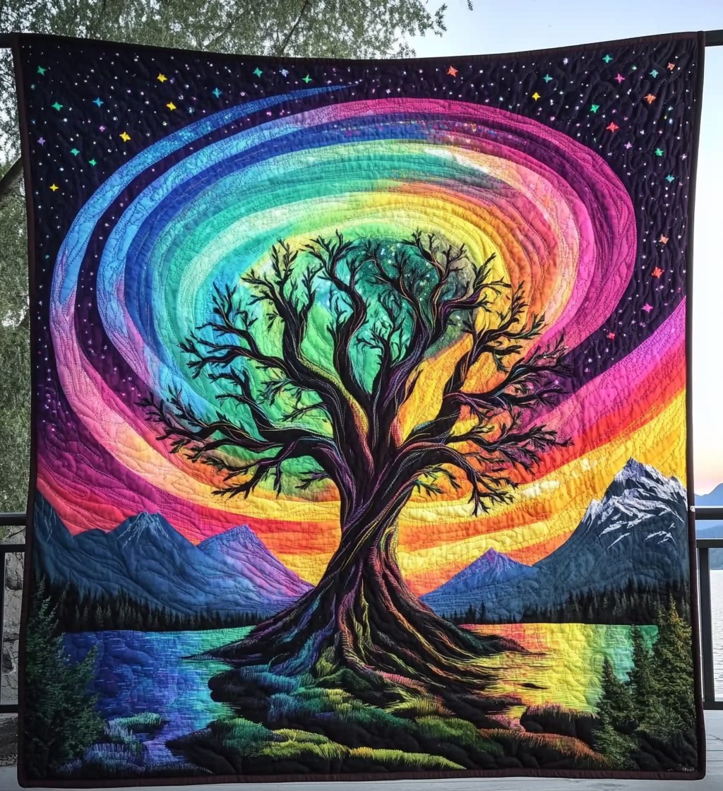 Aurora Tree Of Dreams Quilted Blanket printed blanket
