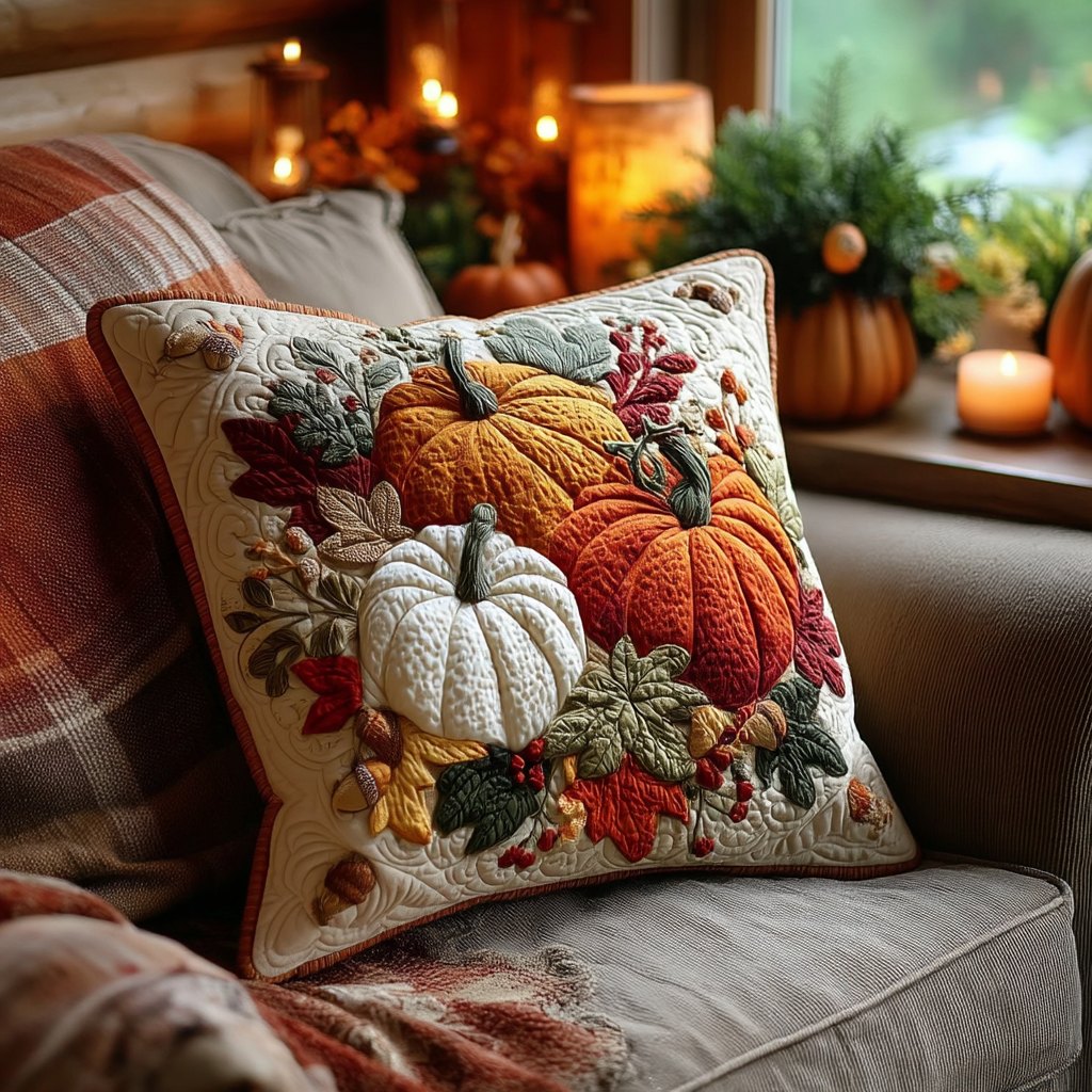 Autumn Abundance Quilted Cushion Cover printed cushion cover