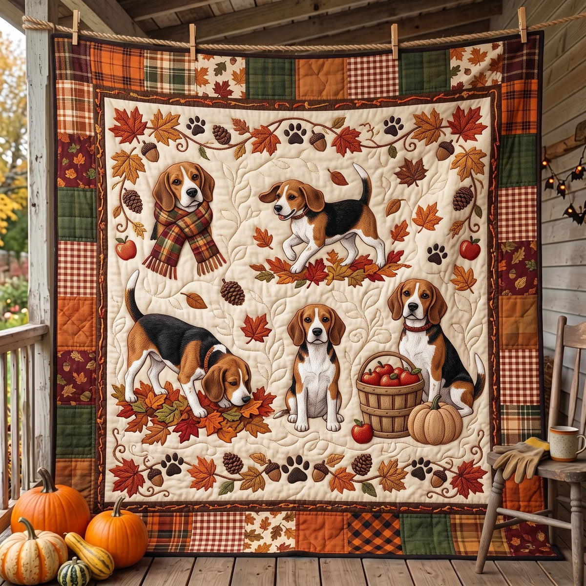 Autumn Beagle Quilted Blanket printed blanket