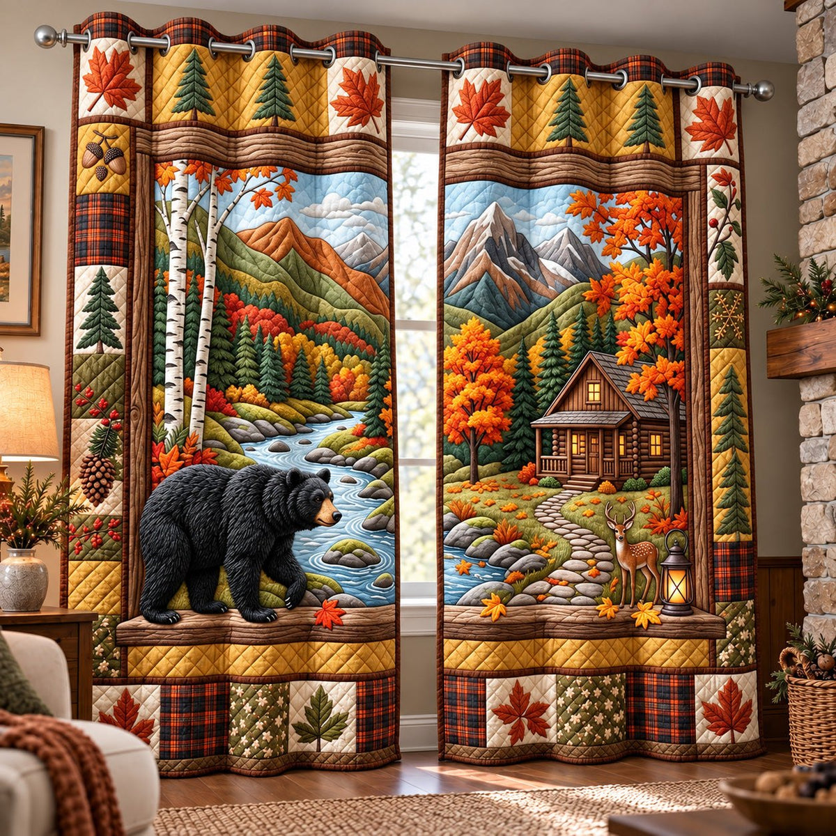 Autumn Bear Quilted Door Curtain printed door curtain