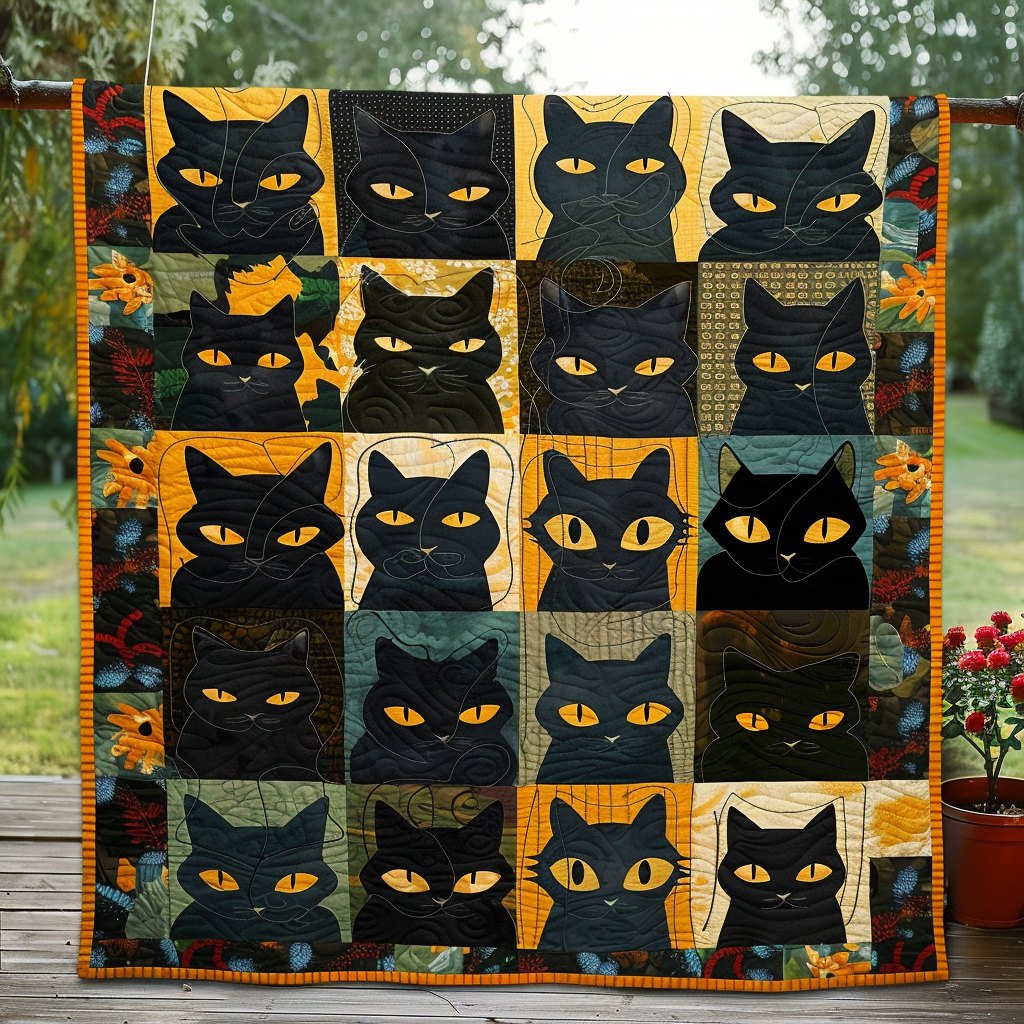 Autumn Black Cats Quilted Blanket printed blanket