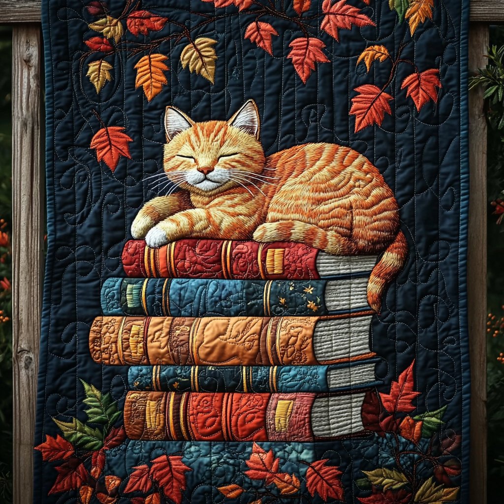 Autumn Book Kitten Quilted Blanket printed blanket