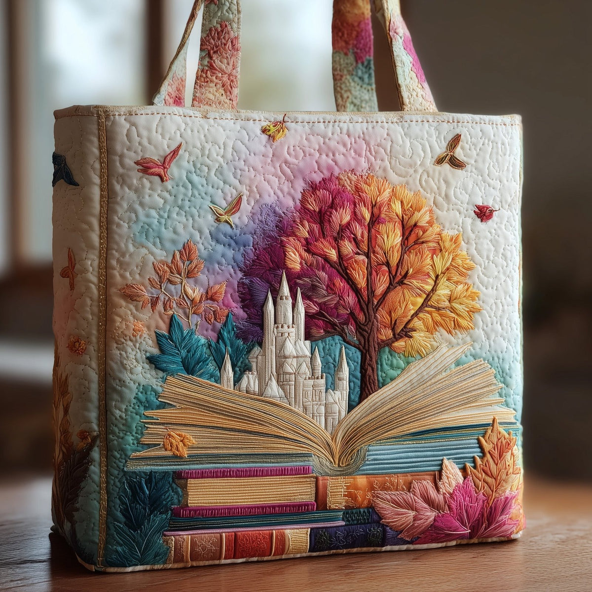 Autumn Book Quilted Tote Bag printed tote bag