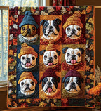 Autumn Bulldog Quilted Blanket printed blanket