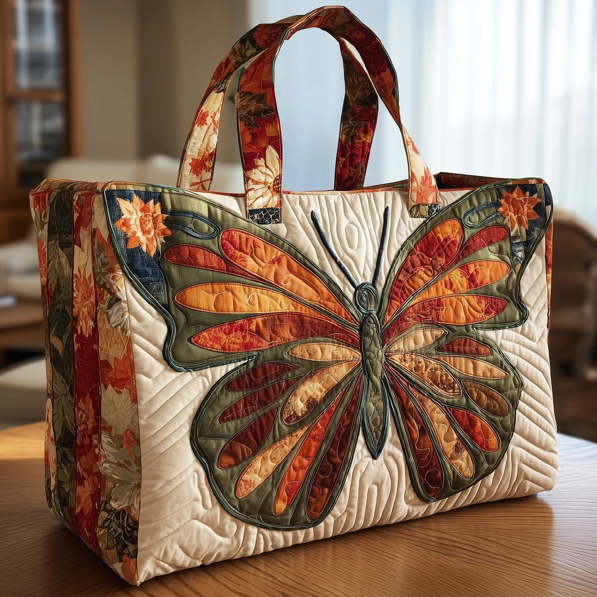 Autumn Butterfly Quilted Tote Bag printed tote bag