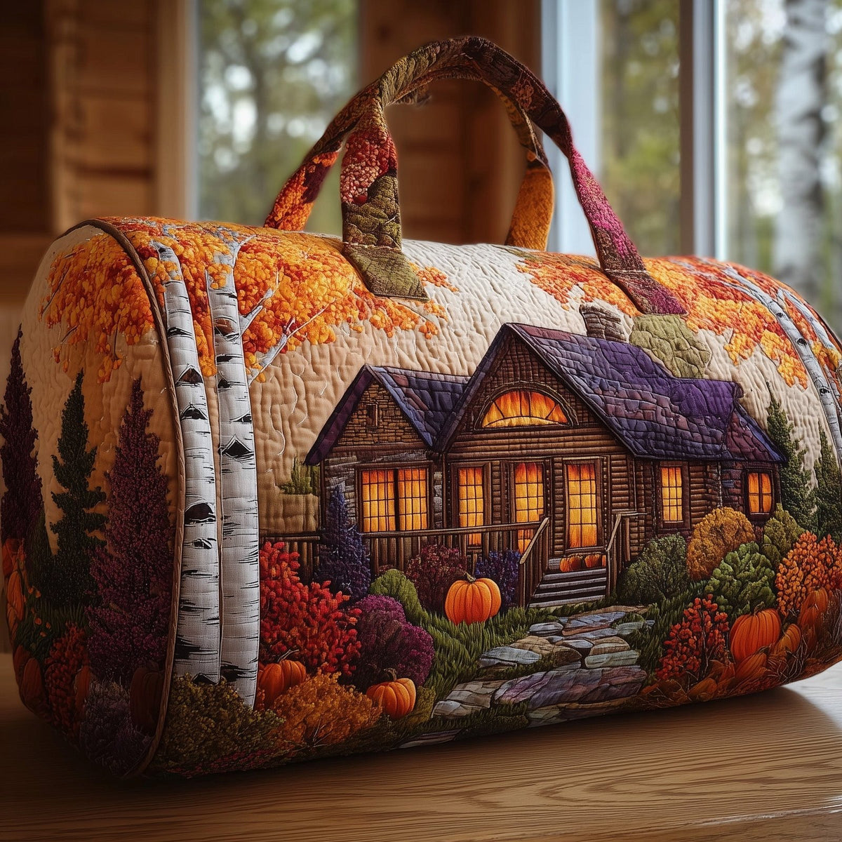 Autumn Cabin Quilted Duffle Bag printed duffle bag