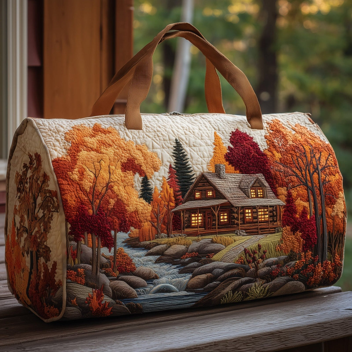 Autumn Cabin Quilted Duffle Bag printed duffle bag